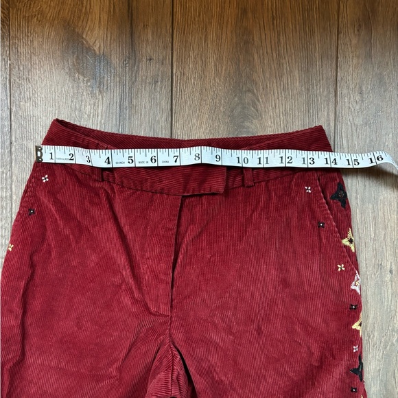 J. McLaughlin Red Maroon Corduroy Pants Star Embroidery Straight Leg Size 4 Boho - Picture 8 of 13